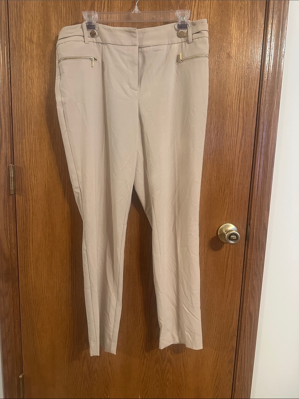 Calvin Klein Beige Slim Mid-Rise Trousers with Zip Pockets